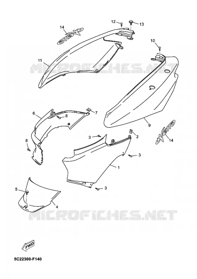 COUVERCLE LATERAL Yamaha SCOOTER 50 2010 OVETTO  YN50 OVETTO