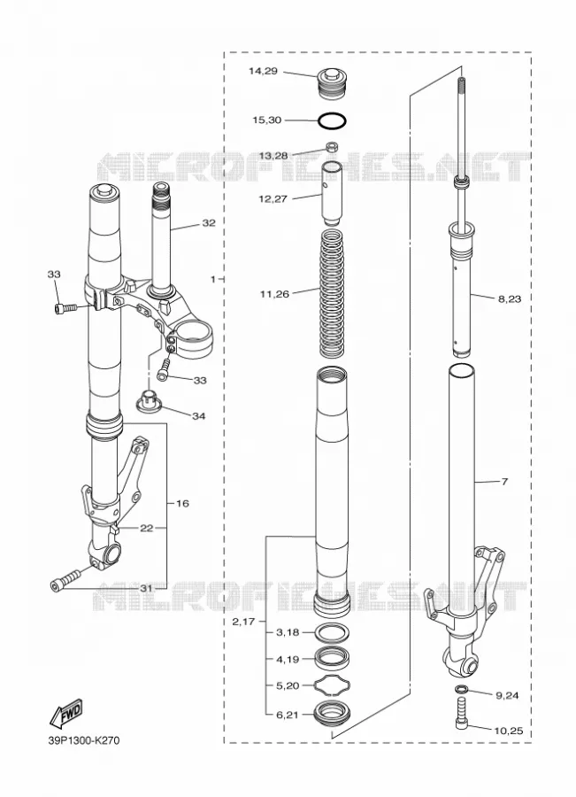 FOURCHE Yamaha MOTO 800 2011 FZ8 ABS  FZ8-NA