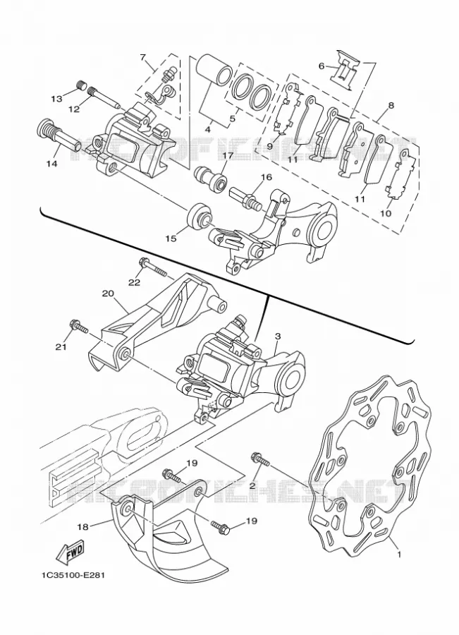 ETRIER DE FREIN ARRIERE Yamaha MOTO 450 2011 WRF  WR450F