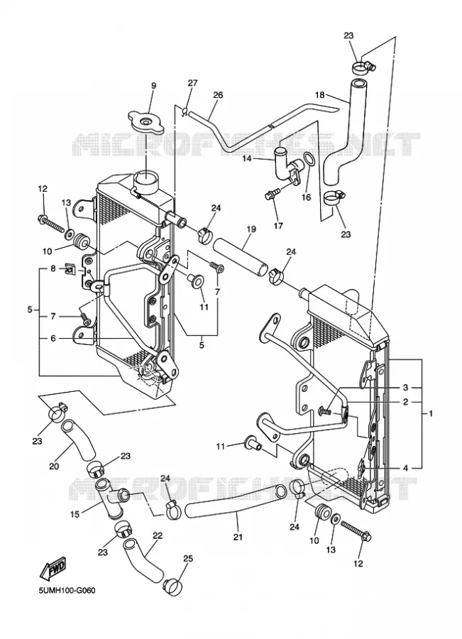 RADIATEUR / DURITES Yamaha MOTO 250 2012 WRF  WR250F