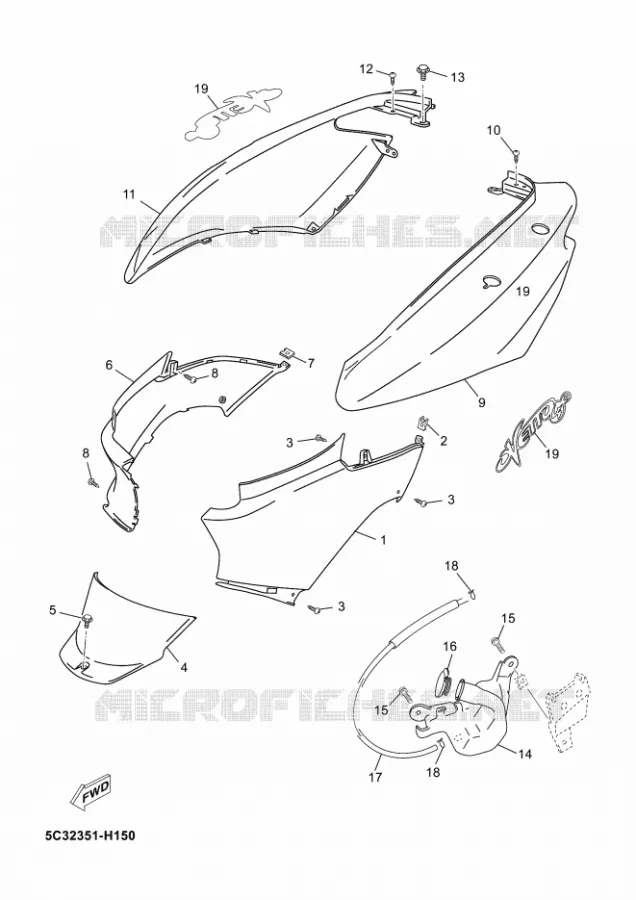 COUVERCLE LATERAL Yamaha SCOOTER 50 2012 OVETTO 4T UBS  YN50FU OVETTO 4+