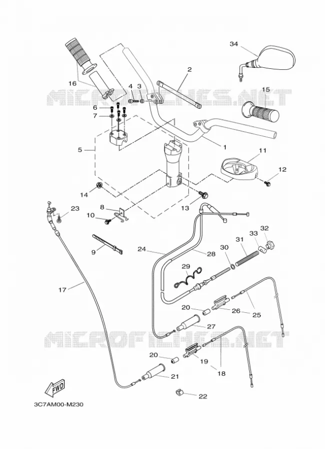 GUIDON ET CABLES Yamaha SCOOTER 50 2014 SLIDER  EW50N