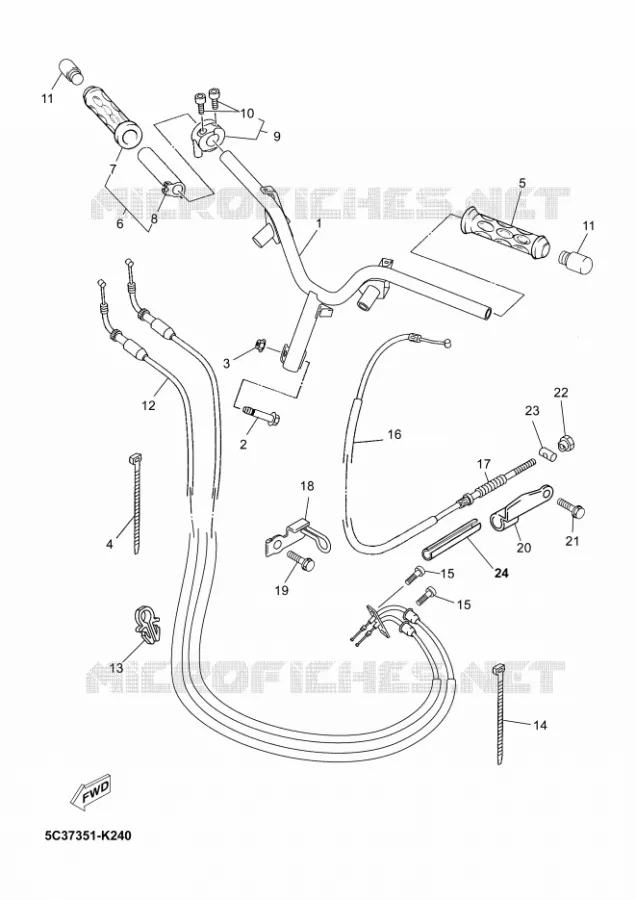 GUIDON ET CABLES 1 Yamaha SCOOTER 50 2015 NEOS LA POSTE  YN50FT