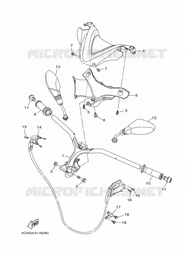 GUIDON ET CABLES Yamaha SCOOTER 125 2015 TRICITY ABS  MW125ATRICITY