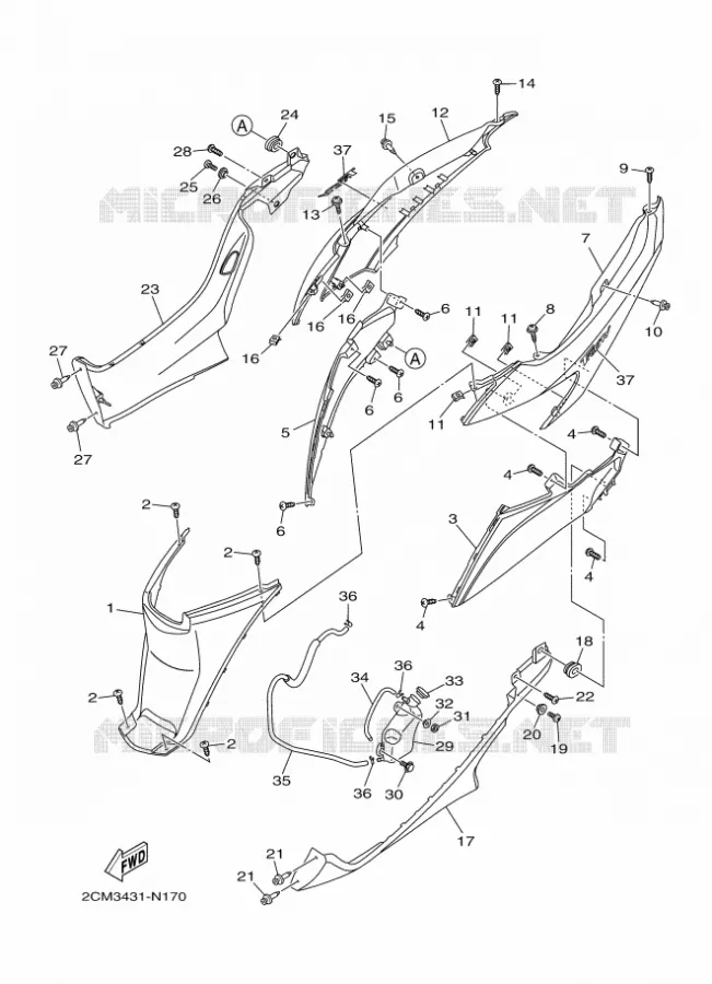 COUVERCLE LATERAL Yamaha SCOOTER 125 2015 TRICITY ABS  MW125ATRICITY