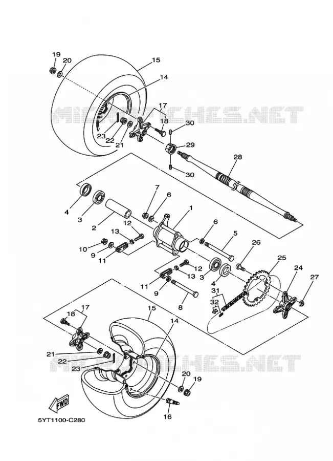 ROUE ARRIERE Yamaha QUAD 350 2008 RAPTOR  YFM350R