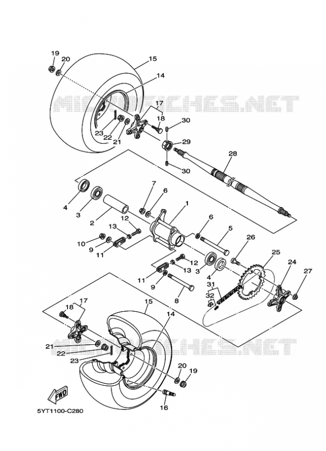 ROUE ARRIERE Yamaha QUAD 350 2008 RAPTOR  YFM350R