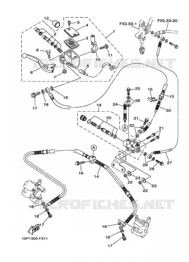 MAITRE CYLINDRE DE FREIN AVANT Yamaha QUAD 350 2009 RAPTOR  YFM350R