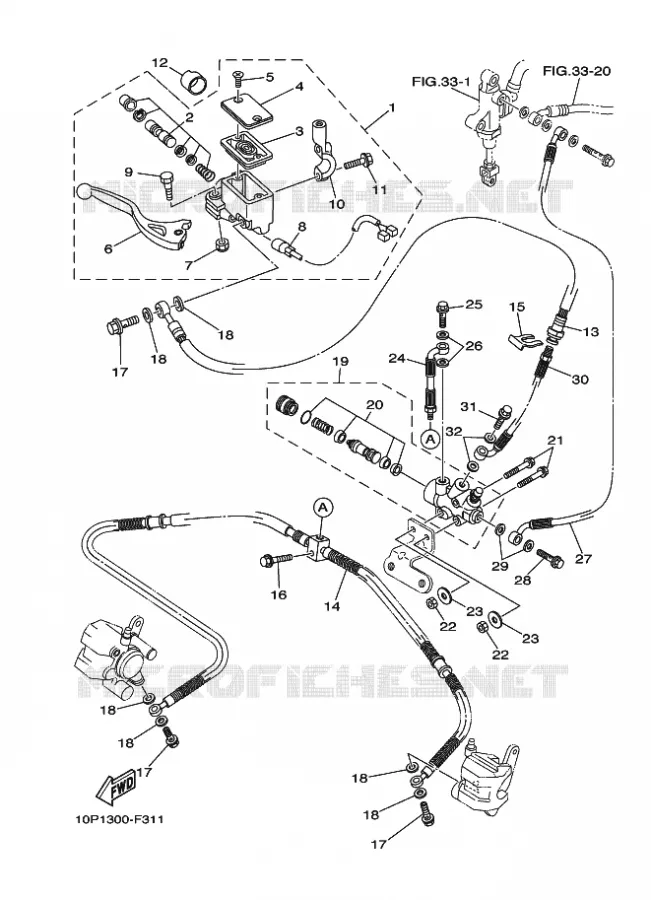 MAITRE CYLINDRE DE FREIN AVANT Yamaha QUAD 350 2010 RAPTOR  YFM350R