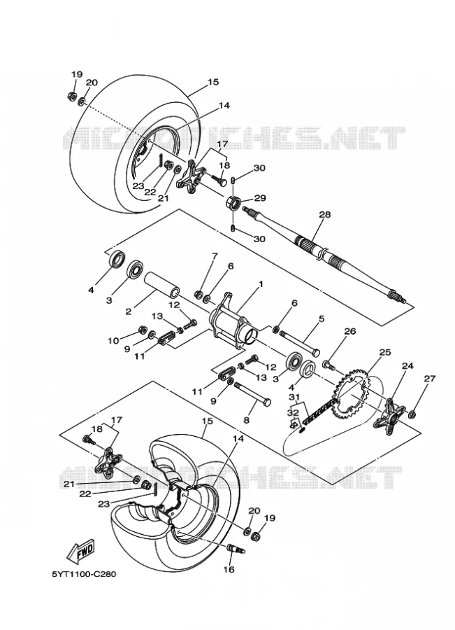 ROUE ARRIERE Yamaha QUAD 350 2010 RAPTOR  YFM350R