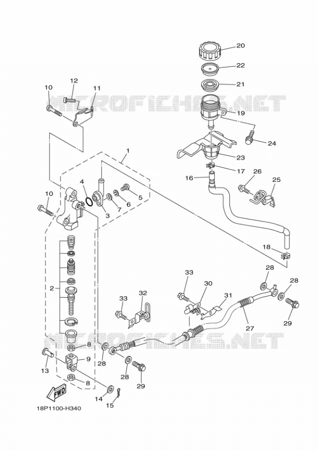 MAITRE CYLINDRE DE FREIN ARRIERE Yamaha QUAD 450 2012 YFZ R  YFZ450R