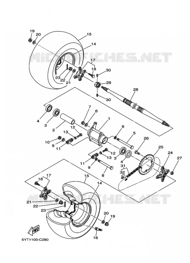 ROUE ARRIERE Yamaha QUAD 350 2010 RAPTOR  YFM350