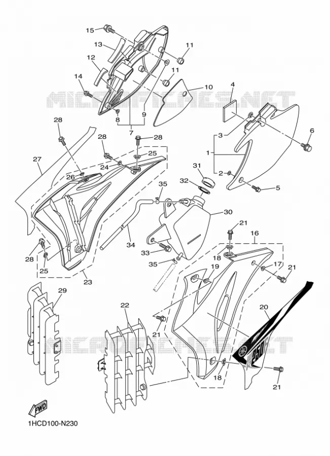 COUVERCLE LATERAL Yamaha MOTO 250 2014 WRF  WR250F