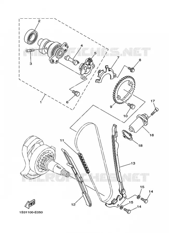 ARBRE A CAMES / CHAINE DE DISTRIBUTION Yamaha QUAD 700 2006 RAPTOR  YFM700RYFM700RV