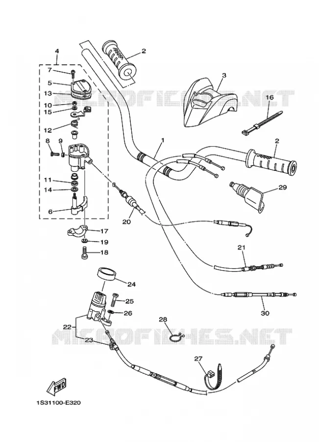 GUIDON ET CABLES Yamaha QUAD 700 2007 RAPTOR  YFM700RYFM70RW