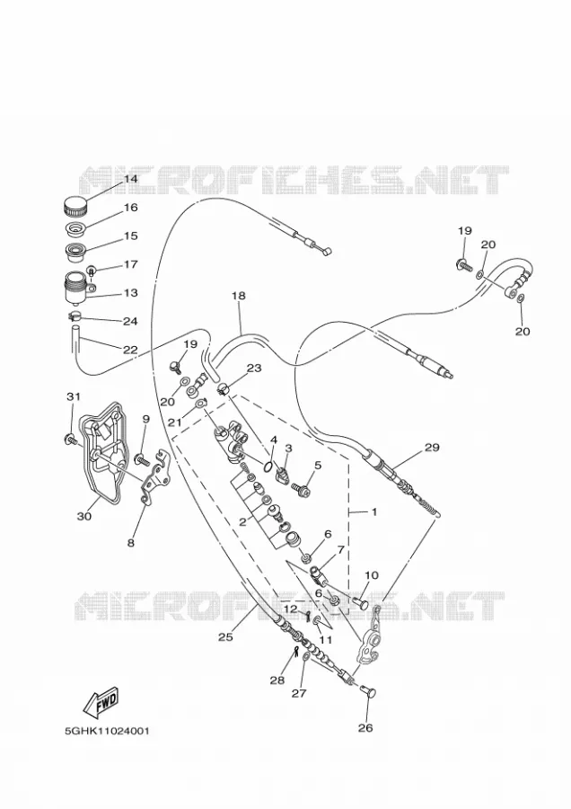 MAITRE CYLINDRE DE FREIN ARRIERE Yamaha QUAD 400 2002 KODIAK  YFM400FWA