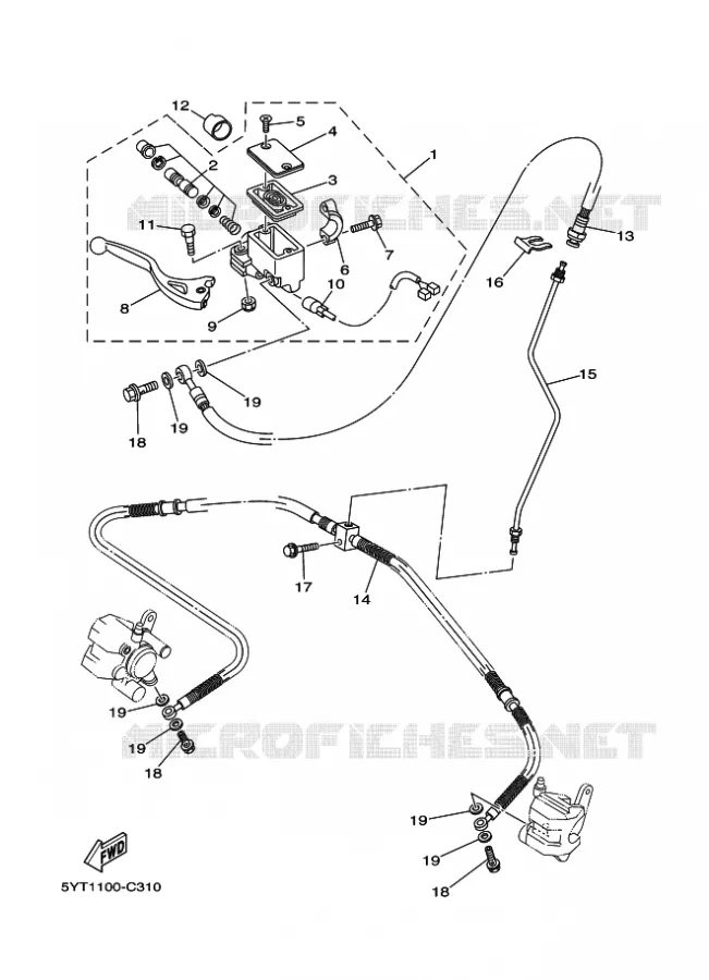 MAITRE CYLINDRE DE FREIN AVANT Yamaha QUAD 350 2005 RAPTOR  YFM350