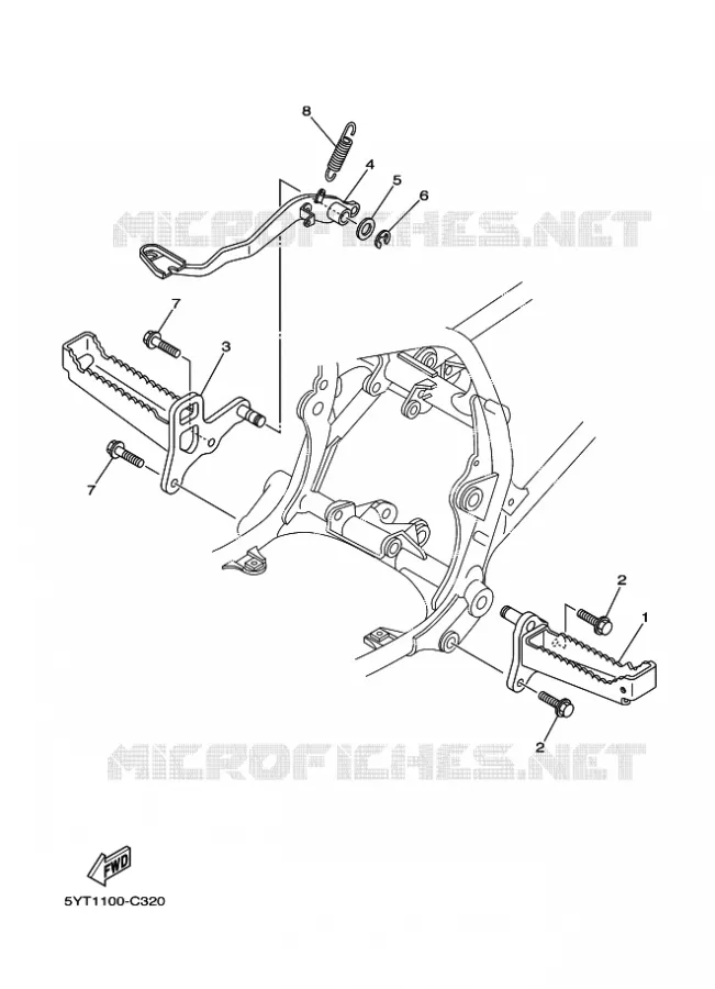 SUPPORT / REPOSE PIEDS Yamaha QUAD 350 2005 RAPTOR  YFM350