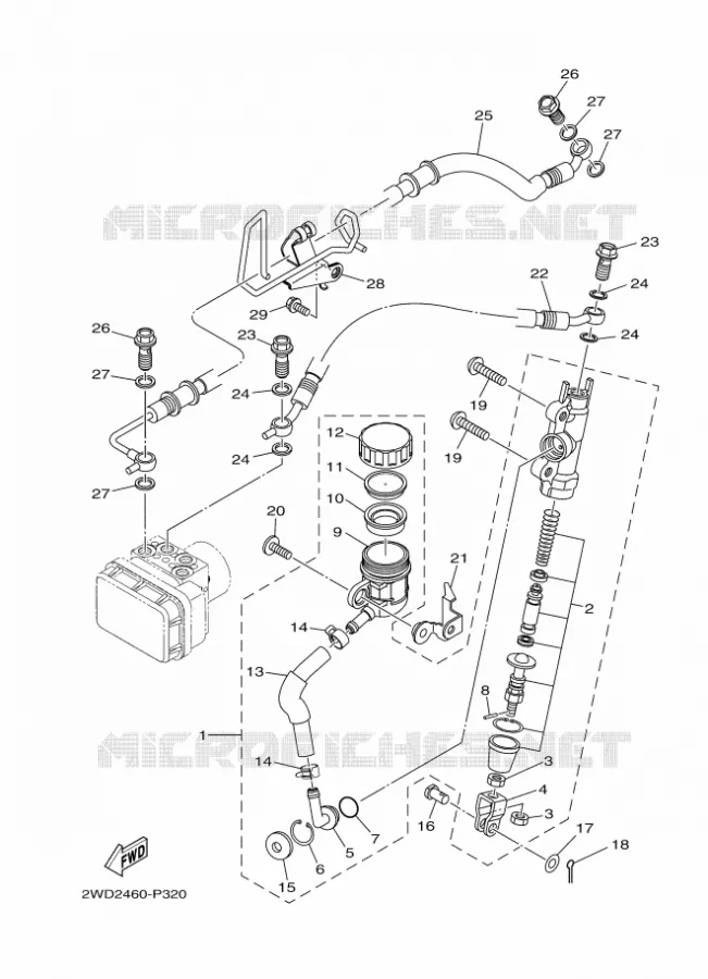 MAITRE CYLINDRE DE FREIN ARRIERE Yamaha MOTO 300 2016 R3  YZF-R3A