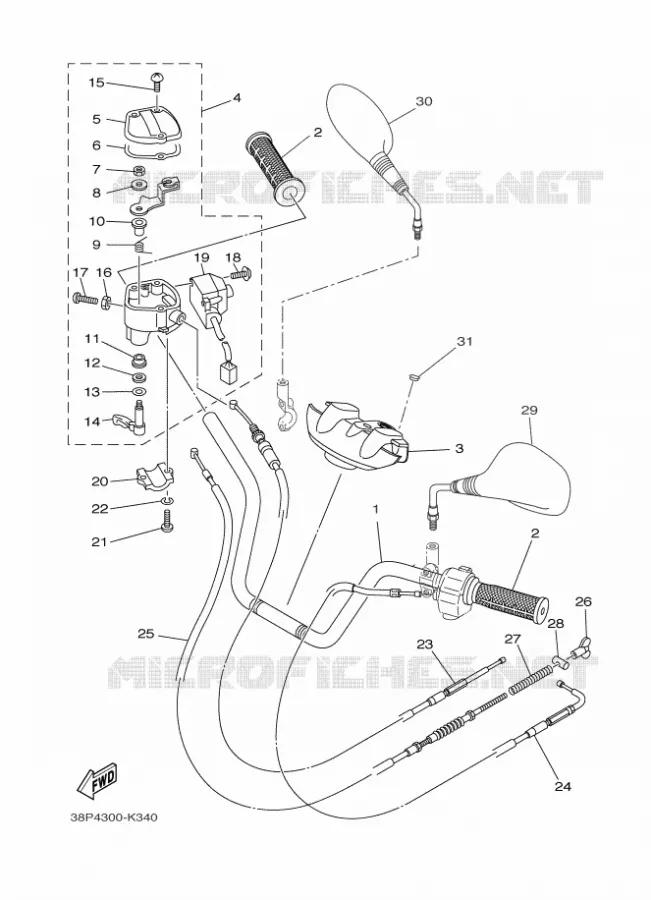 GUIDON ET CABLES Yamaha QUAD 350 2011 GRIZZLY  YFM350FWA