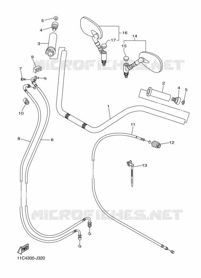 GUIDON ET CABLES Yamaha MOTO 1300 2016 XVS  XVS1300A