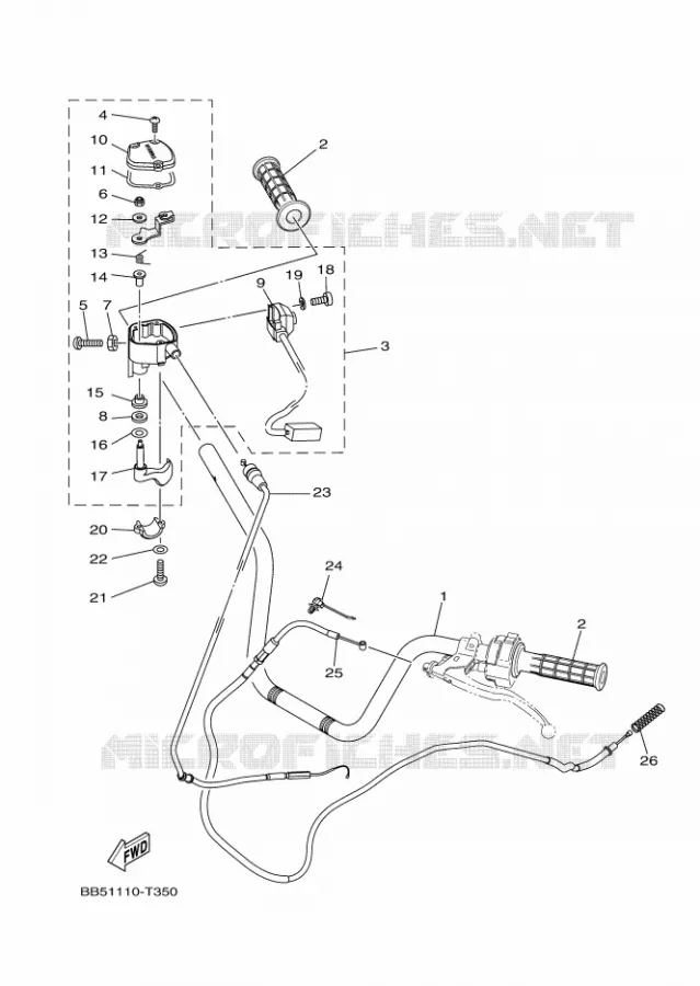 GUIDON ET CABLES Yamaha QUAD 450 2018 KODIAK  YFM450FWAD