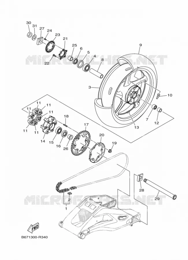 ROUE ARRIERE Yamaha MOTO 1000 2017 MT  MTN1000