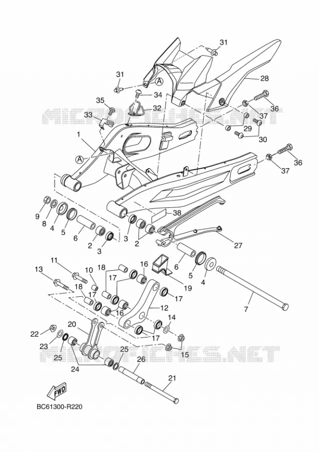 BRAS ARRIERE Yamaha MOTO 700 2017 TRACER  MTT690P-AB