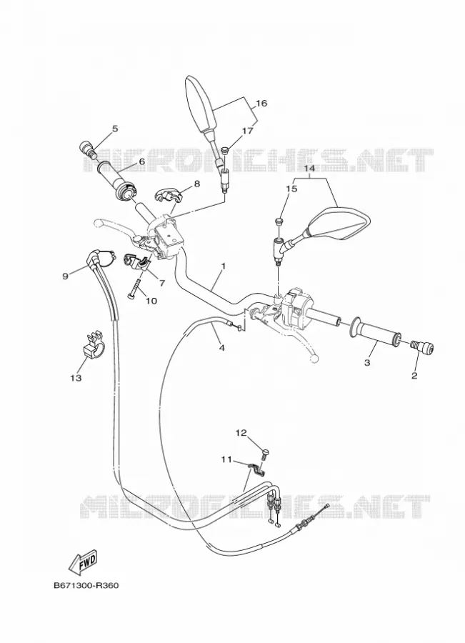 GUIDON ET CABLES Yamaha MOTO 1000 2018 MT  MTN1000