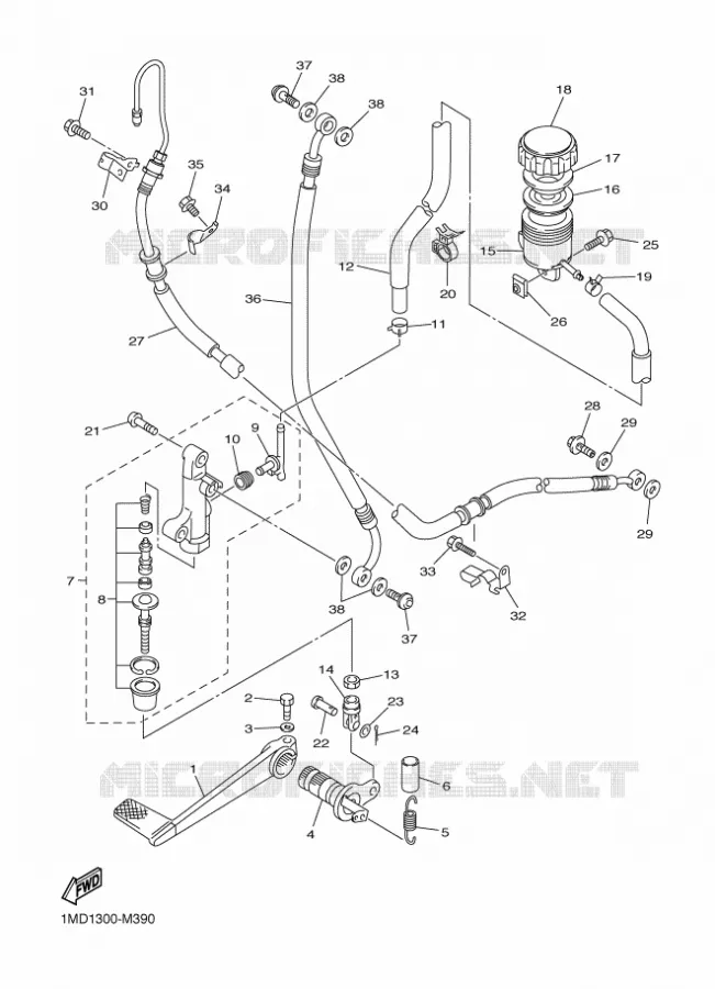 MAITRE CYLINDRE DE FREIN ARRIERE Yamaha MOTO 1300 2018 FJR AS  FJR1300-AS