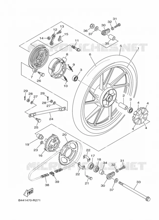 ROUE ARRIERE Yamaha MOTO 110 2018 CRUX  YD110D-4
