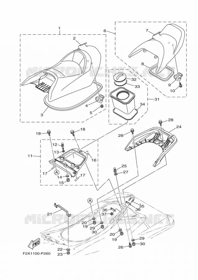 SELLE / SERRURE Yamaha WAVERUNNER 1050 2016 VX1050A-R  VX1050A-R