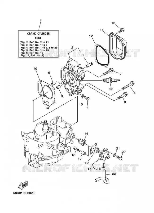 CYLINDRE / CARTER MOTEUR 1 Yamaha OUTBOARD ENGINES 4hp (2.9kW) 2005 F4  F4AMHS