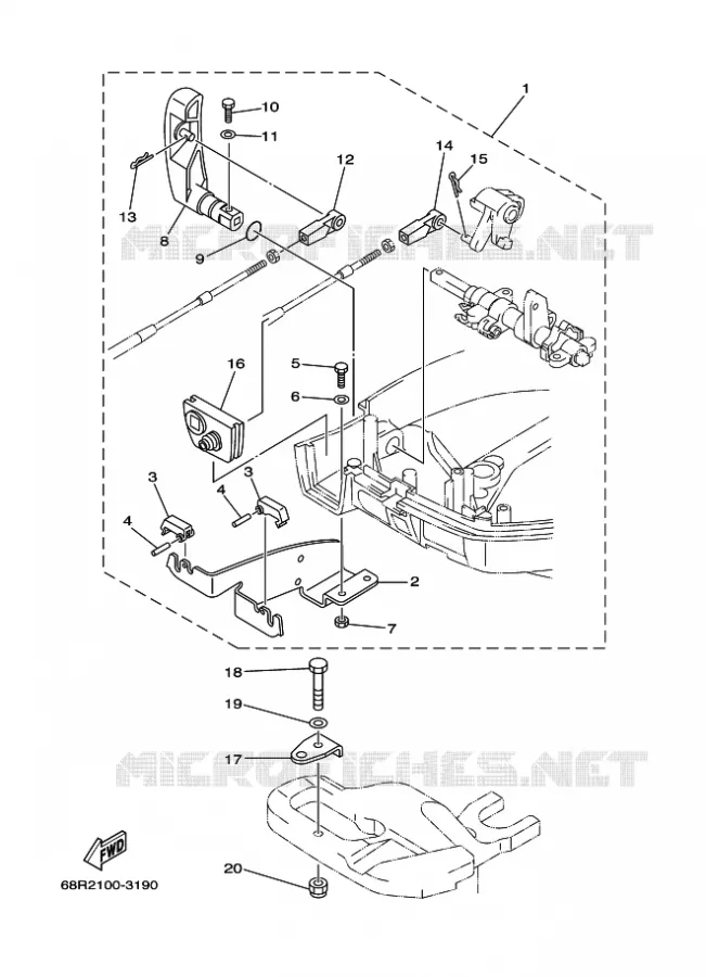 BOITIER DE COMMANDE A DISTANCE Yamaha OUTBOARD ENGINES 6hp (4.4kW) 2006 F6  F6A
