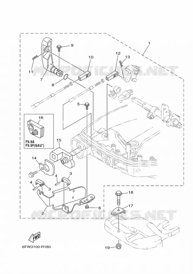 FIXATION BOITIER DE COMMANDE A DISTANCE Yamaha OUTBOARD ENGINES 8hp (5.9kW) 2019 F8  F8FMHL