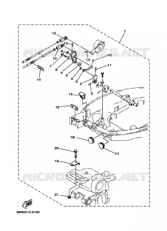 FIXATION BOITIER DE COMMANDE A DISTANCE Yamaha OUTBOARD ENGINES 9.9hp (7.3kW) 2006 F9.9  F9.9MSH2