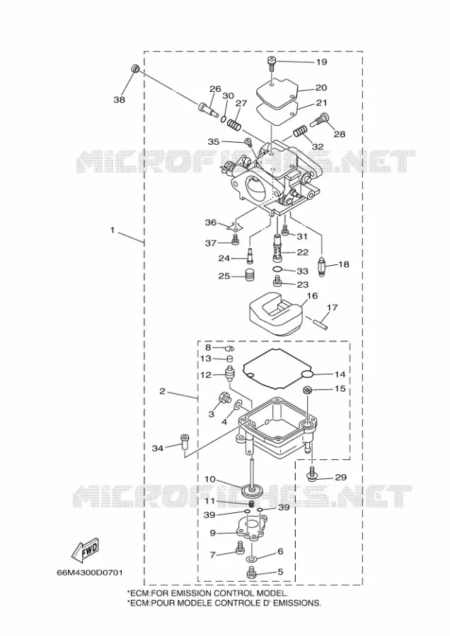 CARBURATEUR Yamaha OUTBOARD ENGINES 9.9hp (7.3kW) 2006 F9.9  F9.9CMHL