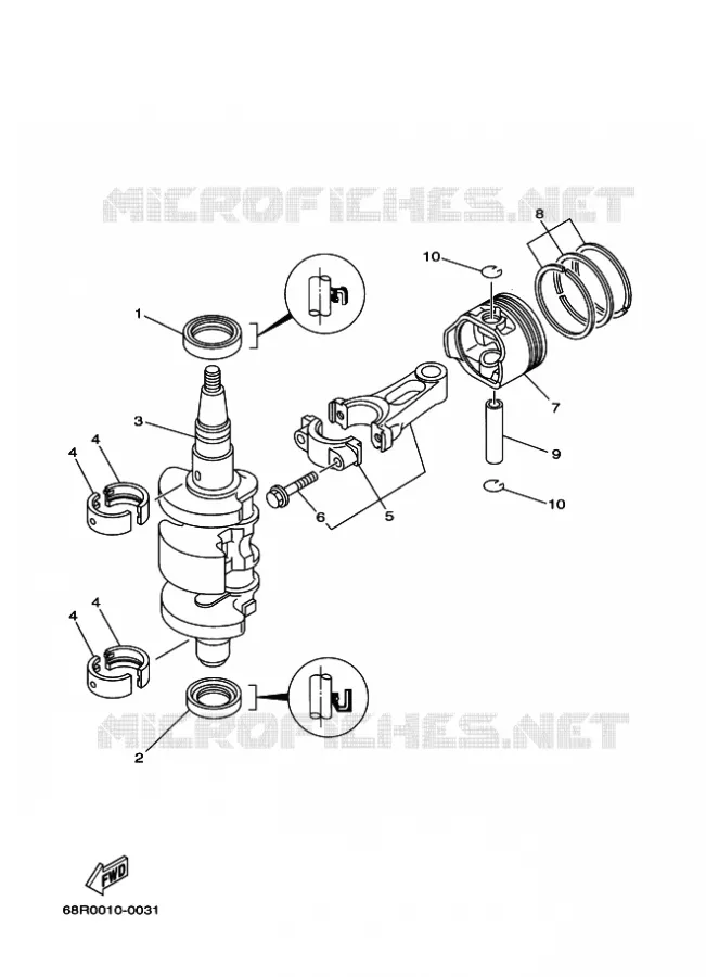 VILEBREQUIN / PISTON Yamaha OUTBOARD ENGINES 9.9hp (7.3kW) 2010 F9.9  F9.9FMHS