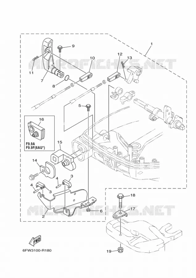 FIXATION BOITIER DE COMMANDE A DISTANCE Yamaha OUTBOARD ENGINES 9.9hp (7.3kW) 2019 F9.9  F9.9JMHS
