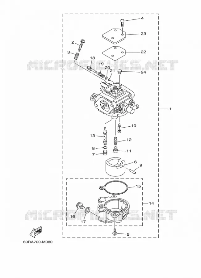CARBURATEUR Yamaha OUTBOARD ENGINES 8hp (5.9kW) 2013 FT8  FT8DMHX