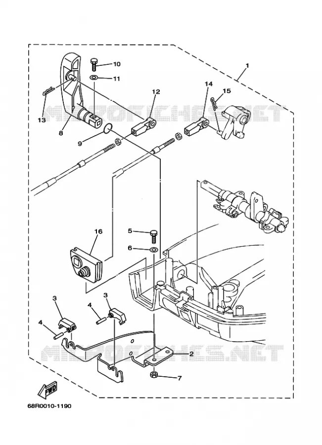 FIXATION BOITIER DE COMMANDE A DISTANCE Yamaha OUTBOARD ENGINES 8hp (5.9kW) 2003 FT8  FT8DEPL