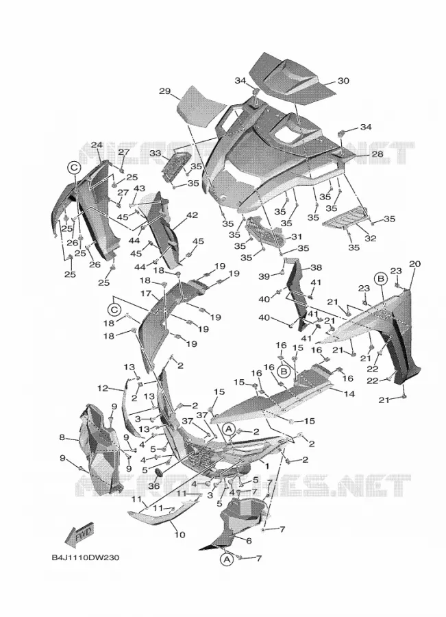 GARDE BOUE AVANT 2 Yamaha SIDE BY SIDE 1000 2021 WOLVERINE  YXE1000EW/YX10EPAM