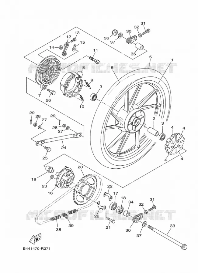ROUE ARRIERE Yamaha MOTO 110 2020 CRUX  YD110D-4