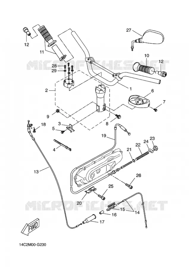 GUIDON ET CABLES Yamaha SCOOTER 50 2012 BOOSTER (MBK)  CW50LN