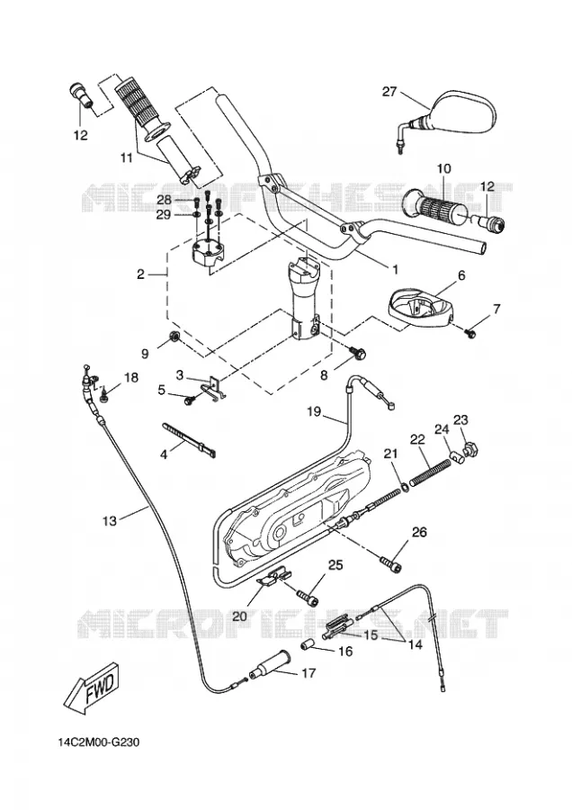 GUIDON ET CABLES Yamaha SCOOTER 50 2012 BOOSTER (MBK)  CW50LN