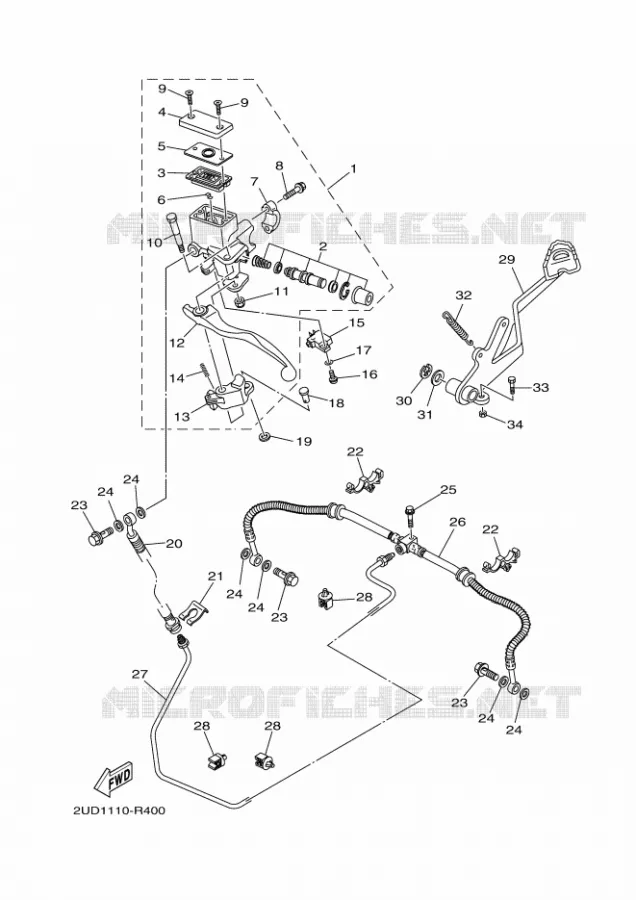 MAITRE CYLINDRE DE FREIN ARRIERE Yamaha QUAD 700 2021 GRIZZLY  YFM700FWAD