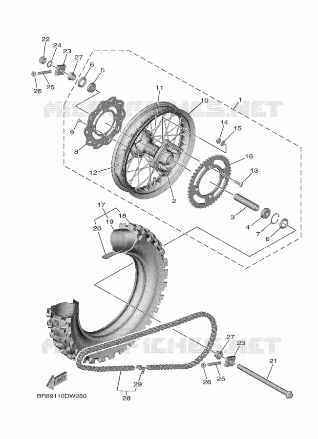 ROUE ARRIERE Yamaha MOTO 65 2023 YZ  YZ65