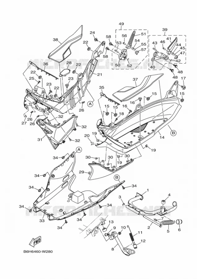 SUPPORT / REPOSE PIEDS Yamaha SCOOTER 150 2023 NMAX  GPD155-A