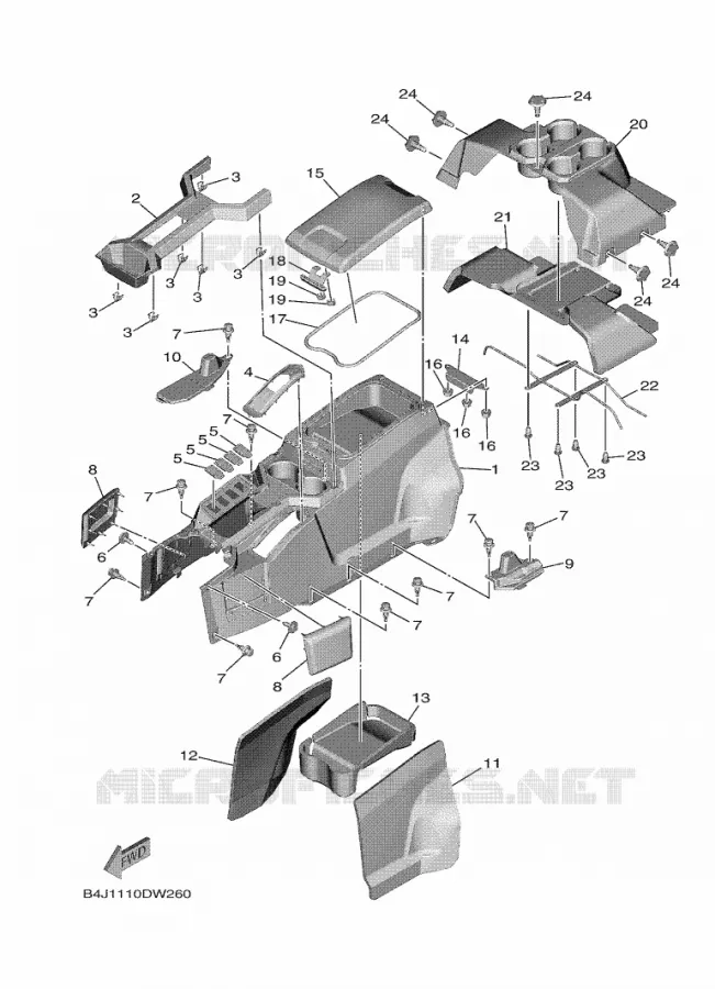 COUVERCLE LATERAL 3 Yamaha SIDE BY SIDE 1000 2024 WOLVERINE  YXF1000EWS / YX10FRPLR
