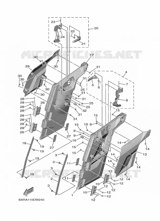 COUVERCLE LATERAL 2 Yamaha SIDE BY SIDE 850 2021 WOLVERINE  YX85FPAM / YXF850E